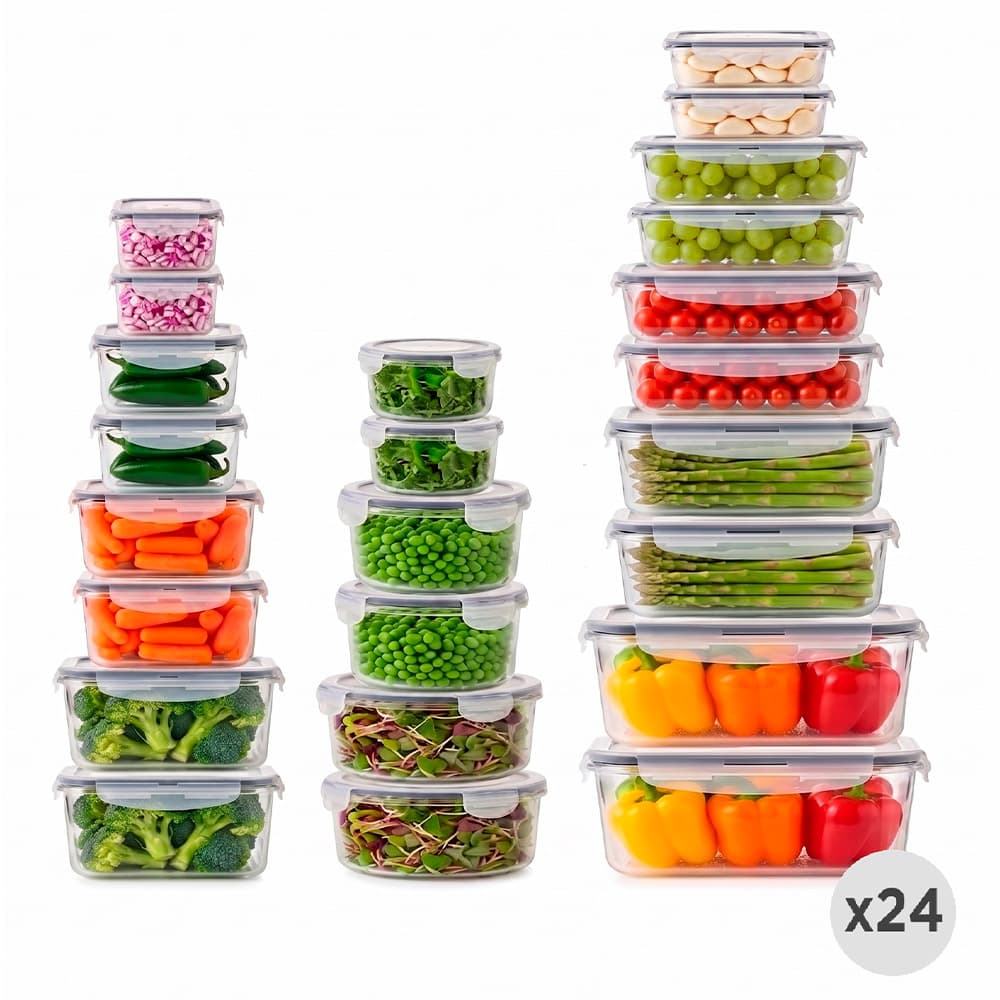 Set X24 Tapers Hermeticos Gadnic Plastico PP Tapas De Silicona Uso Cocina Heladera Freezer Microondas