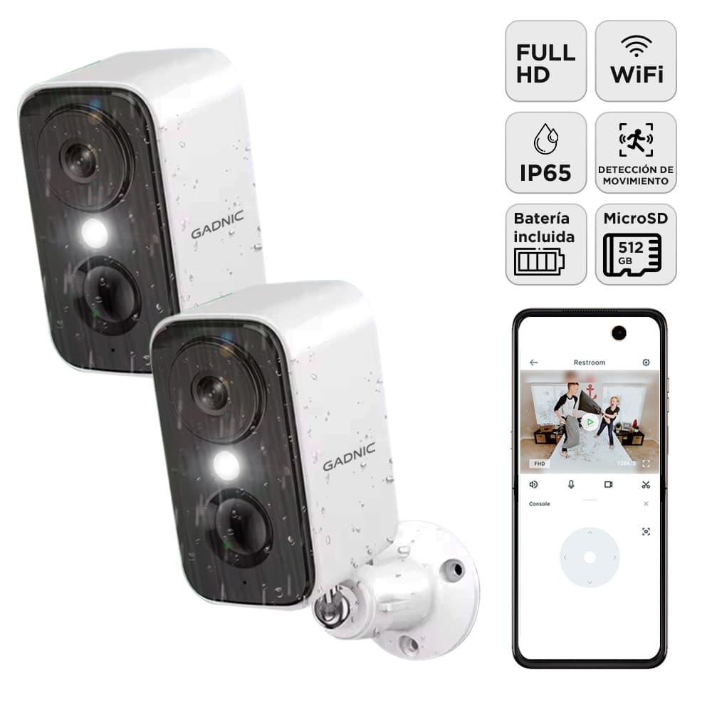 Kit Camara Seguridad Gadnic Wifi Interior Exterior Full HD 1296P Vision Nocturna Audio Bidireccional App AJ Cloud IP65