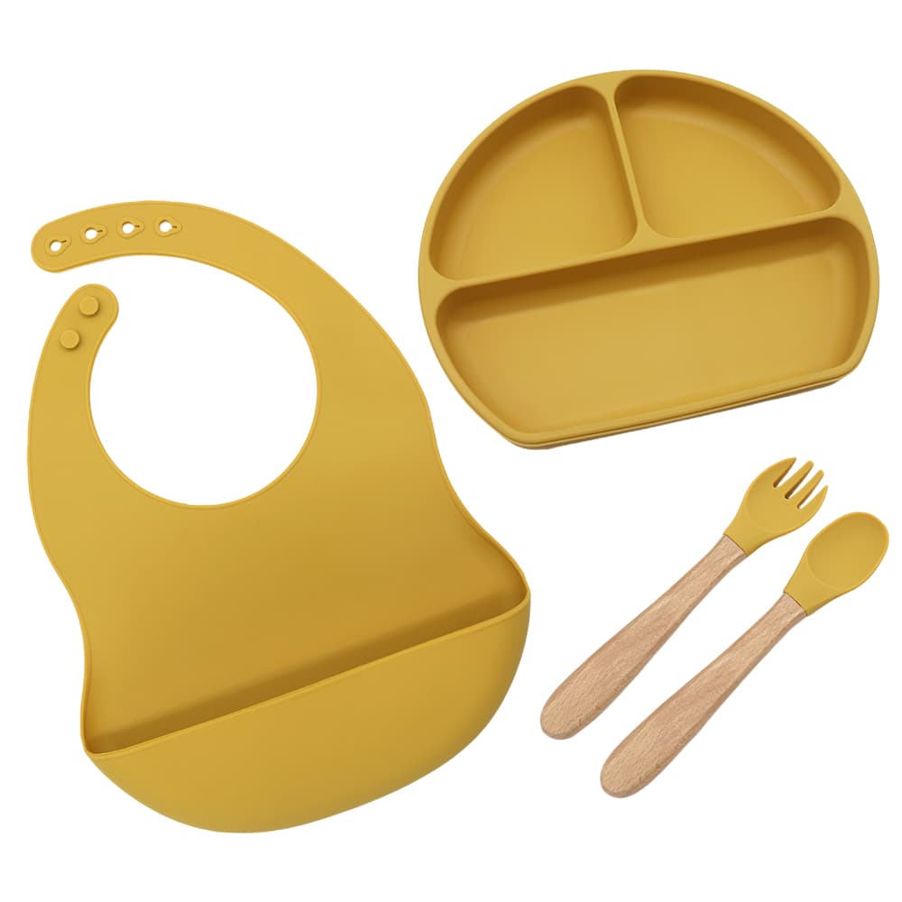 Set Alimentacion Bebe Silicona Gadnic Babero Plato y Cubiertos