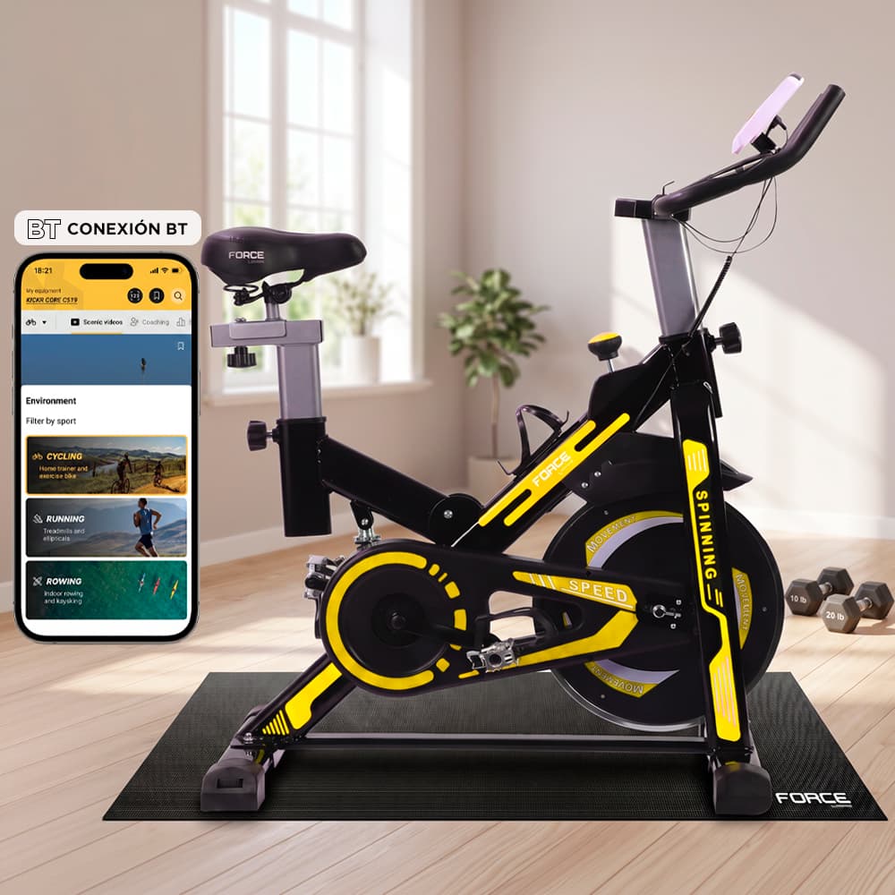 Bicicleta Fija De Spinning Force By Gadnic Disco De Inercia 6 Kg Con Amortiguador Display LCD Soporte De Botellas 