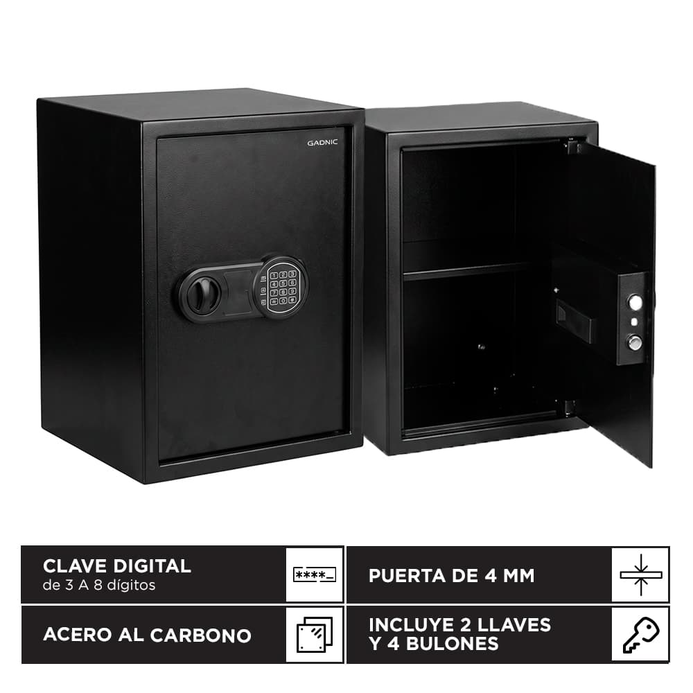 Caja Fuerte Digital Gadnic Acero Al Carbono 15 Kg Clave De 3 A 8 Dígitos Puerta 4 mm 35 X 31 X 50 cm Instalación En Pared O Piso