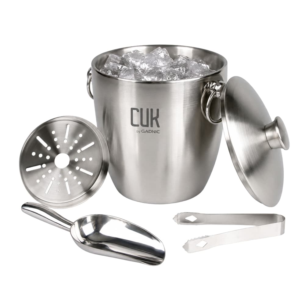 Hielera Acero Inoxidable Cuk By Gadnic Doble Capa 3L Con Pinza Y Cuchara Cubetera Hielos