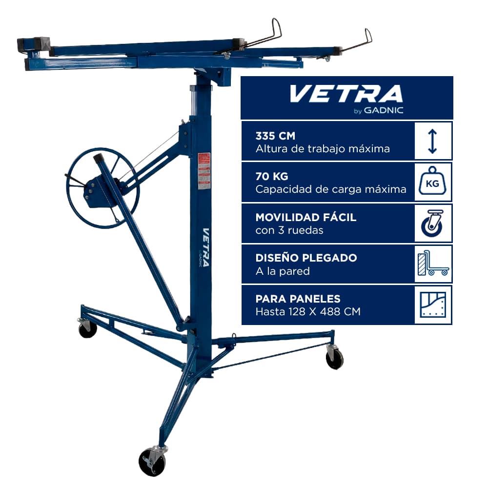 Elevador De Placas Vetra By Gadnic Para Drywall Paneles Yeso Ajustable Ruedas Outlet