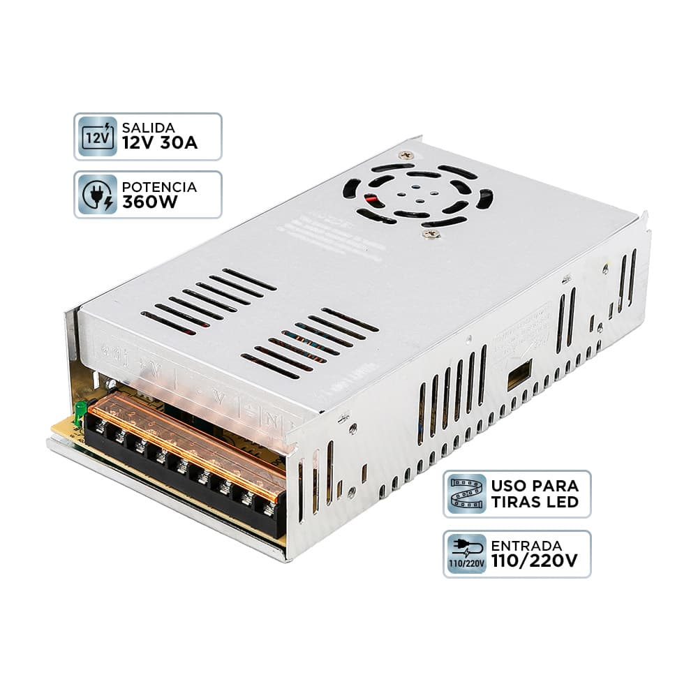 Fuente Switching Gadnic 12V 30A 360W Regulada Para Tiras LED