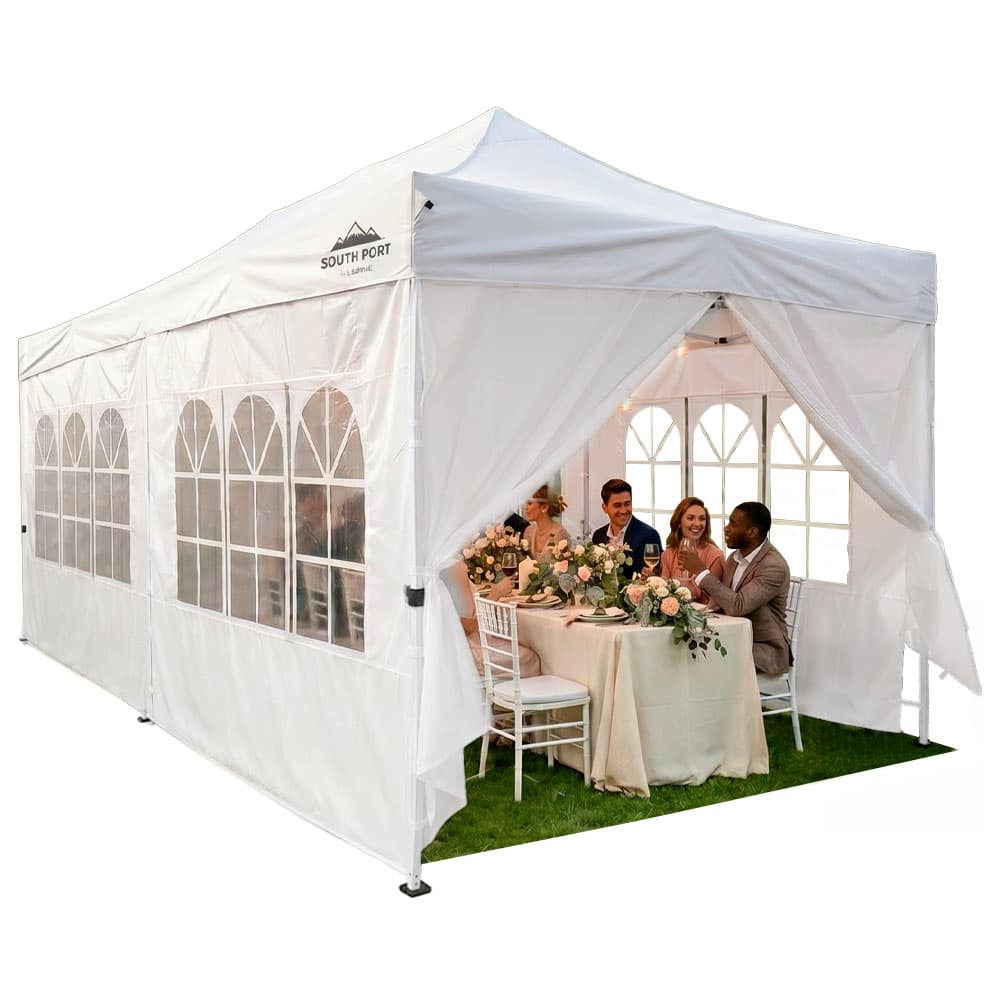 Gazebo 6 x 3 Metros South Port By Gadnic Plegable, Para Eventos, 4 Ventanas, 1 Pared, 1 Puerta, Lona PE Impermeable, Exterior 