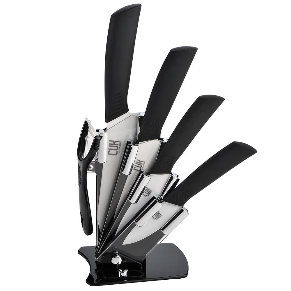 Set x6 Piezas Cerámica Gadnic Cuchillos Pelapapas Mango Silicona Negro
