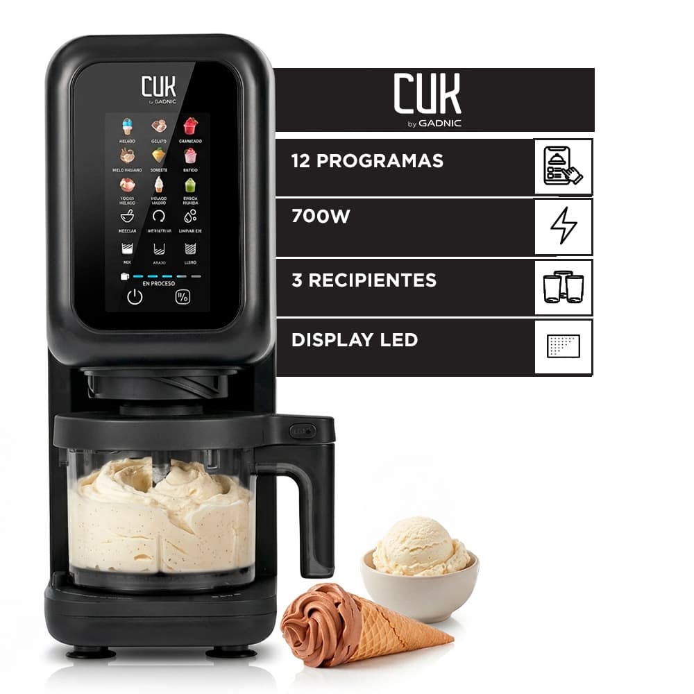 Máquina Para Hacer Helado Cuk By Gadnic 12 Programas 700W  Con 3 Recipientes Y Display LED