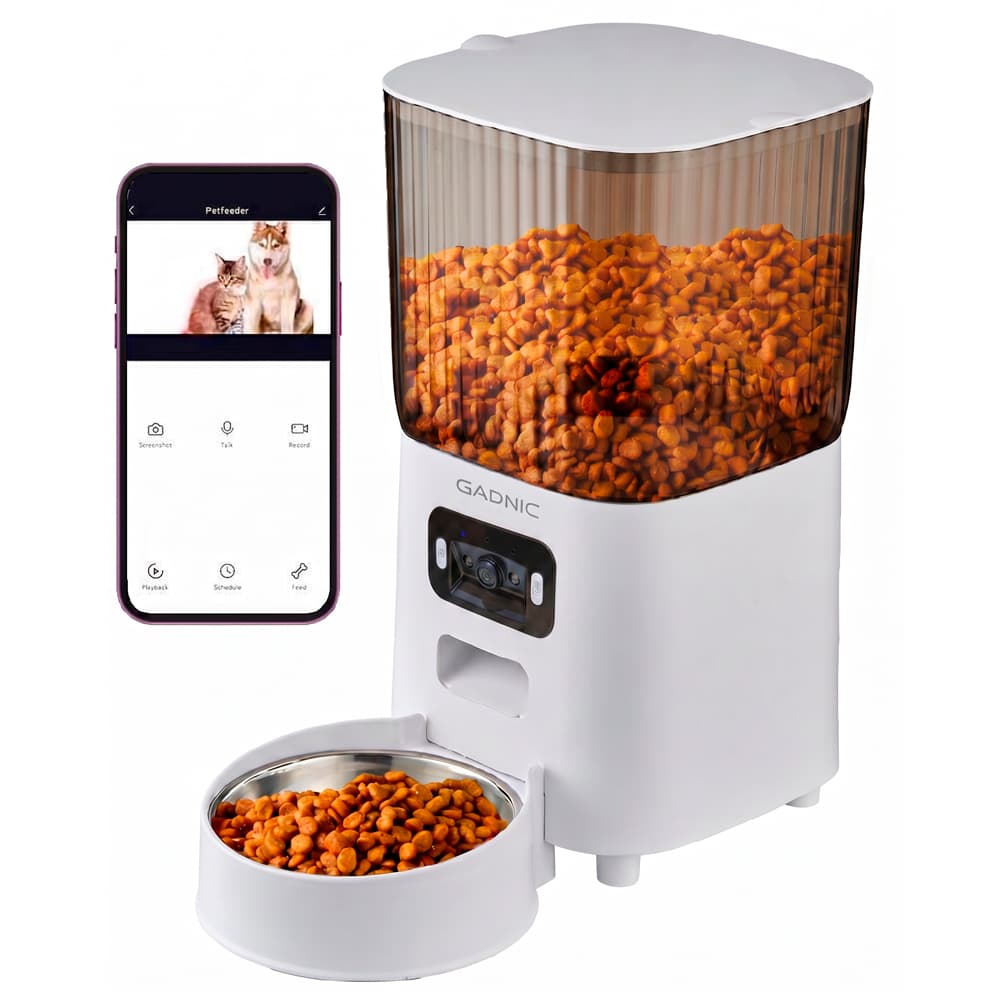 Comedero Automatico Gadnic Para Mascotas 5 litros Con Camara y Aplicación Bowl Acero Inoxidable  Usado