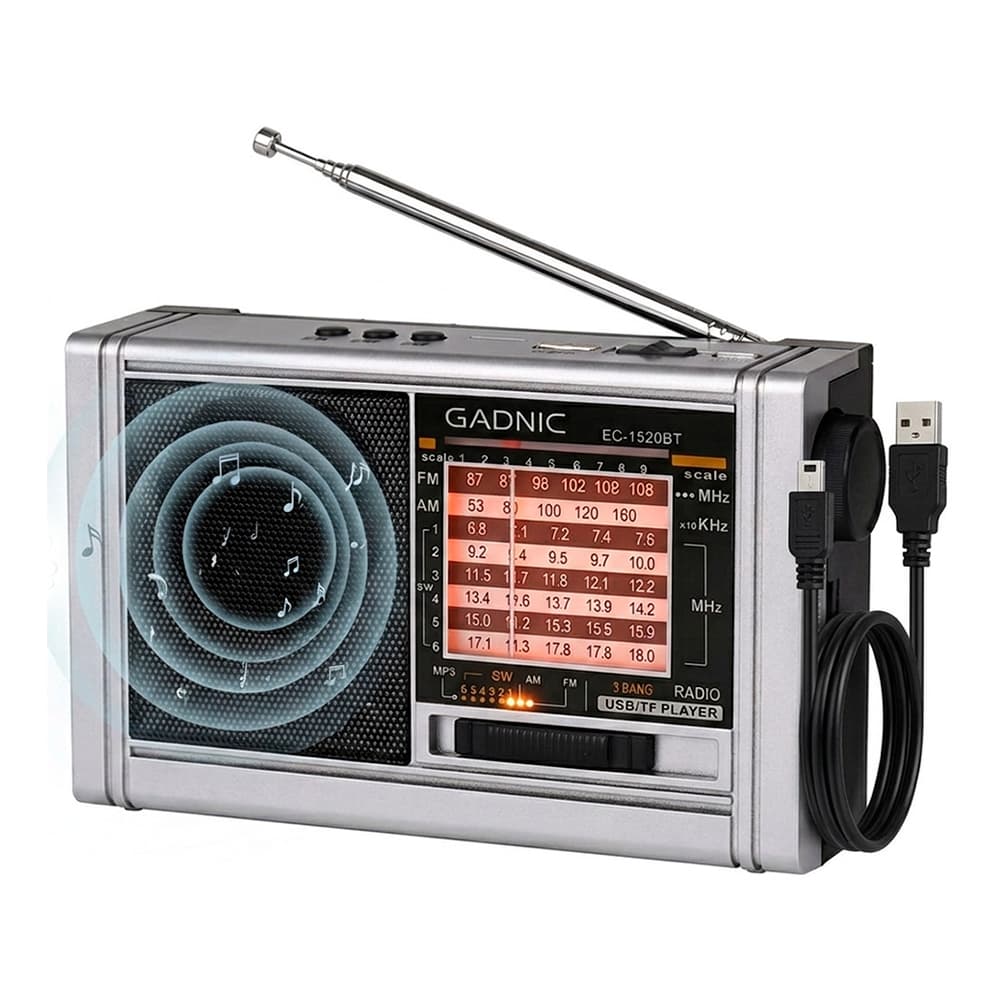 Radio Portatil Gadnic FM AM Vintage Recargable USB BT TF Bateria 800 mAh Altavoz 3 W Usado