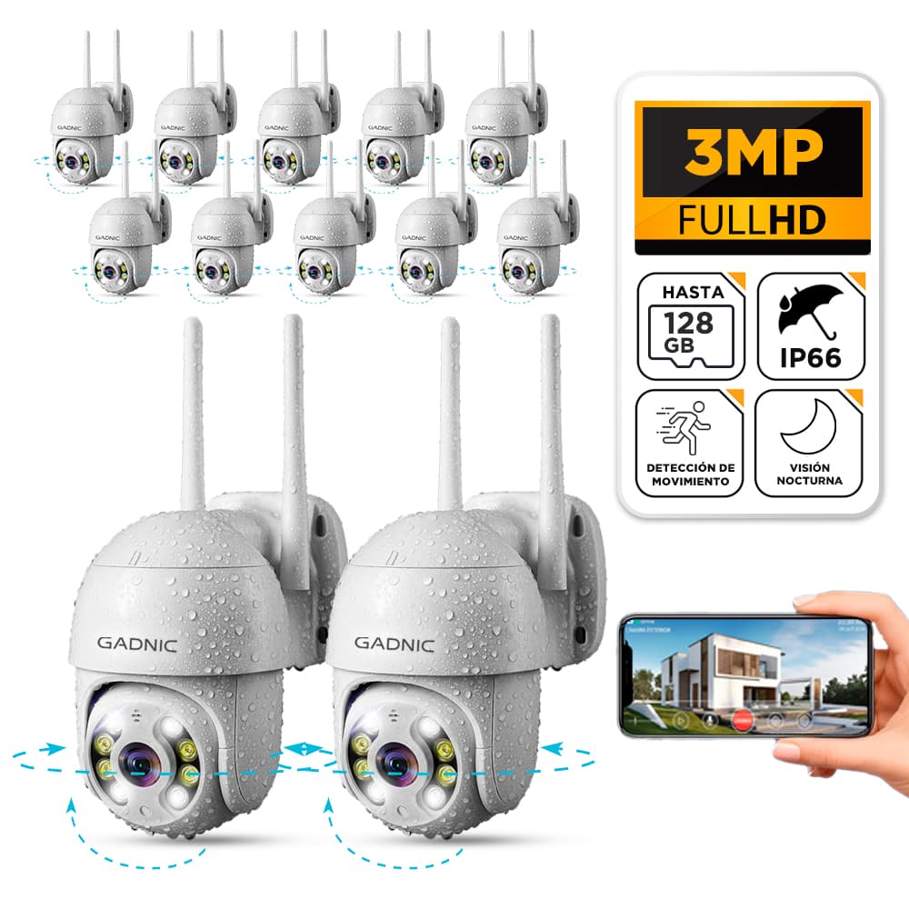 Kit x12 Cámaras de Seguridad Wifi IP Gadnic DM200W Full HD Motorizada