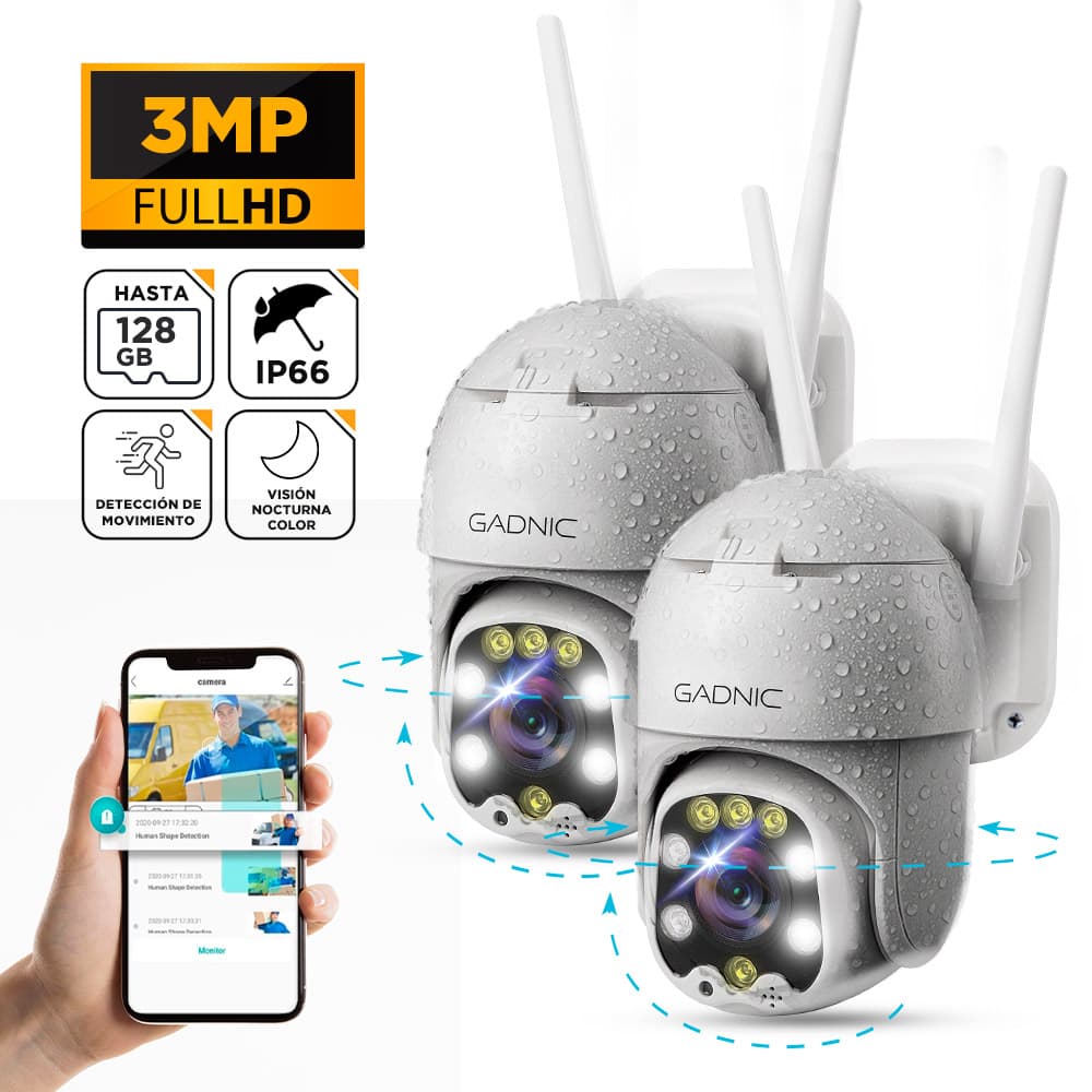 Camaras De Seguridad Gadnic DM300W x2 IP WIFI Para Exteriores 1080P Visión Nocturna