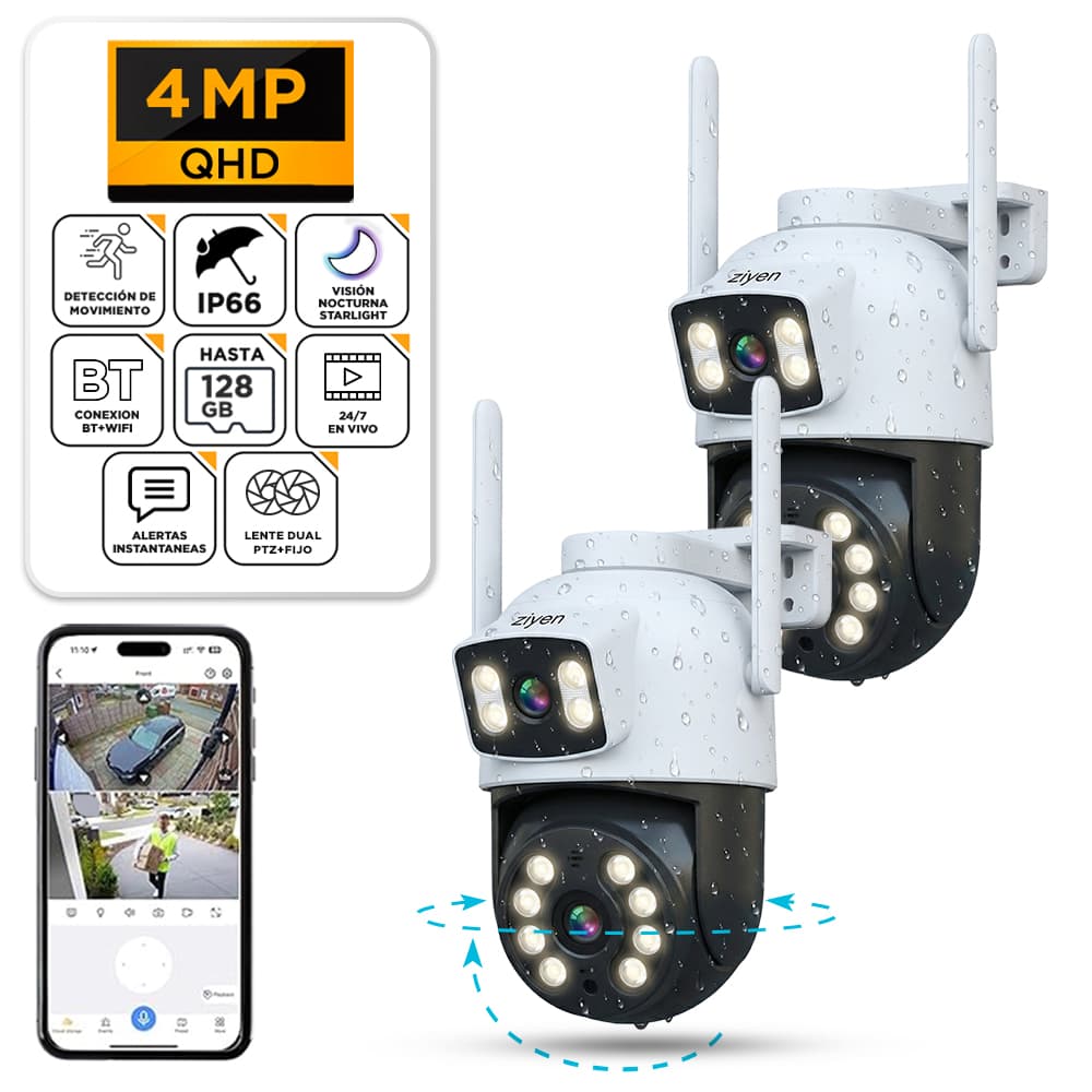 Kit X 2 Cámara de Seguridad Ziyen ZX57 Lente Dual 4MP Domo Exterior WiFi Control Por App