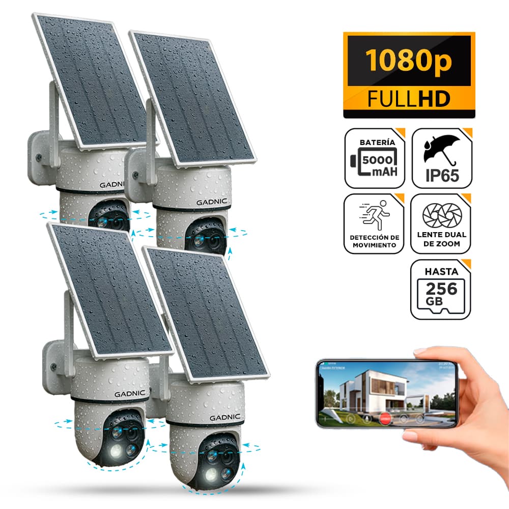 Kit x4 Cámara de Seguridad Solar Gadnic Lente Dual IP65 FullHD