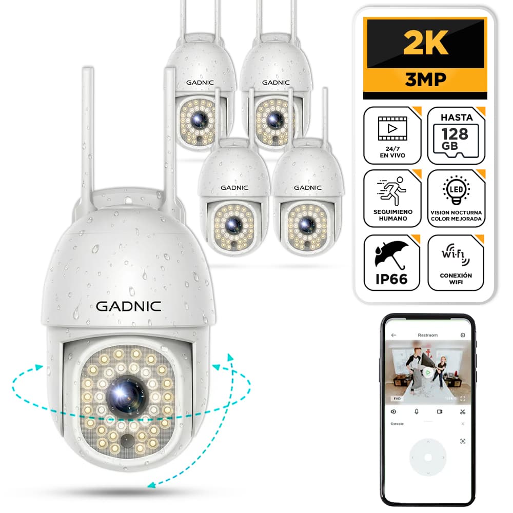 Kit x5 Cámaras de Seguridad Gadnic DM200W-Pro Exterior Domo Full HD Visión Nocturna Color 36 Leds