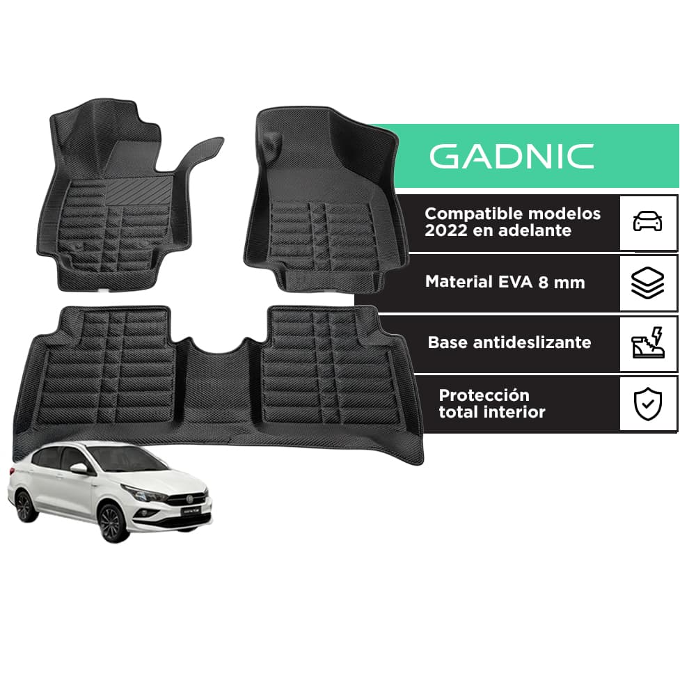 Cubre Alfombras Para Auto Gadnic 3D Fiat Cronos 2022 A Medida Kit 3 Piezas Material EVA 8 mm PVC 0.8 mm Base Antideslizante Diseno All Weather Facil Limpieza