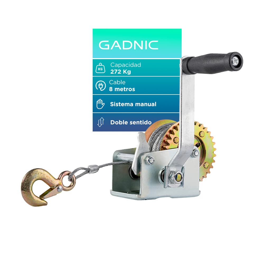 Malacate Manual Aparejo Gadnic 600 LBS 272 Kg Cable 8 Metros