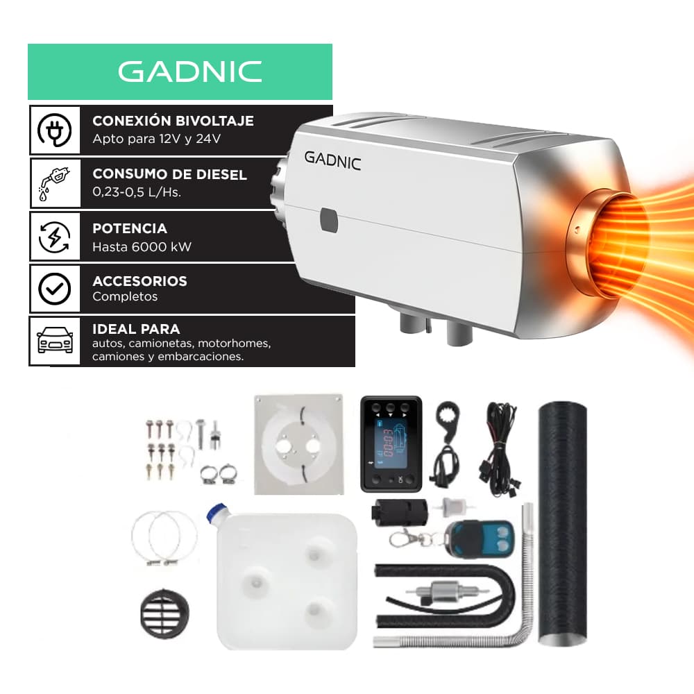 Calentador de Aire Diesel GADNIC Para Vehículos 5KW 12V 24V Aluminio Calefacción Outlet