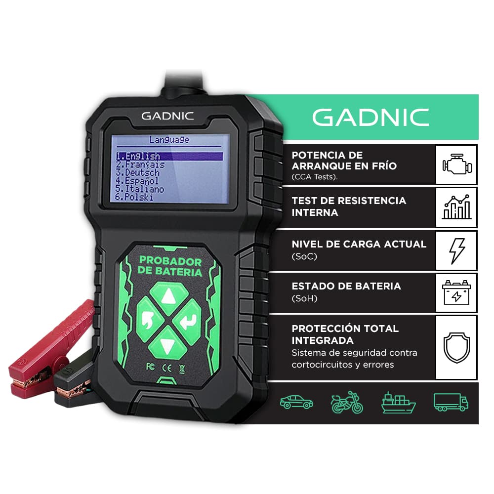 Tester De Arranque De Batería Gadnic 12V Diagnóstico Completo