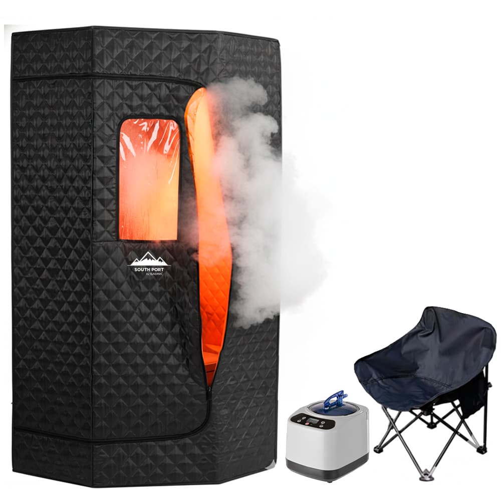 Sauna Portatil Gadnic Hexagonal 1200W 3 Litros 9 Niveles Temperatura Temporizador 99 Min 220V Con Silla Plegable Control Remoto