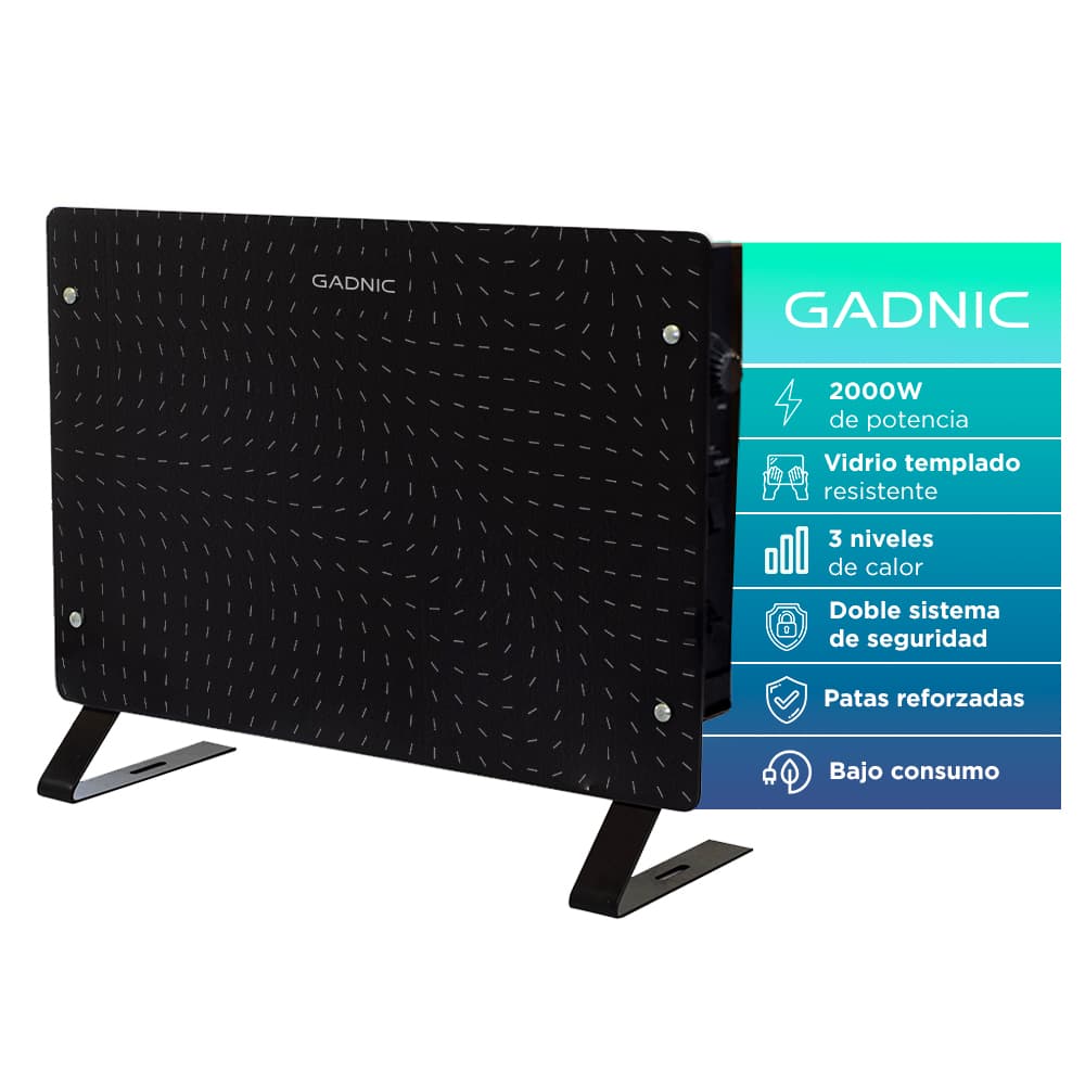 Panel Calefactor Vitrocerámico 2000W Gadnic Con Termostato Vidrio Templado 3 Niveles