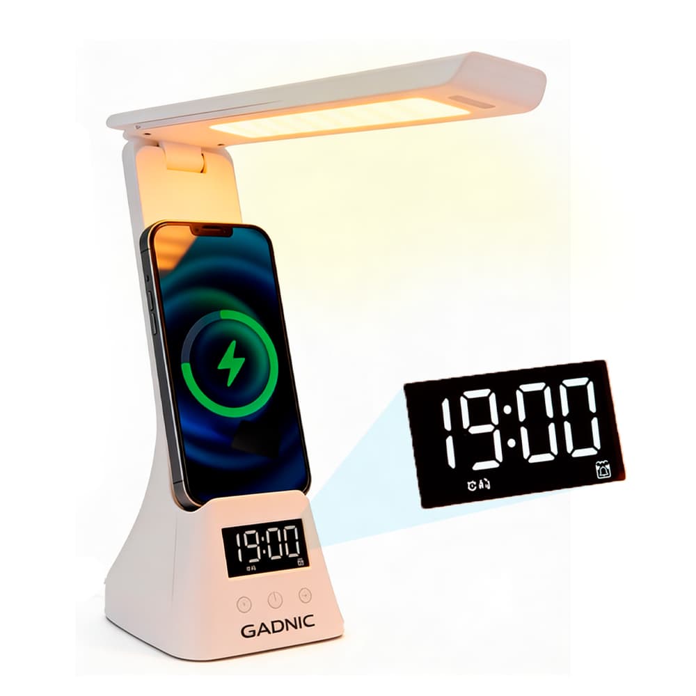 Lámpara Escritorio GADNIC Reloj Digital 3 Temperaturas Carga Inalámbrica 15W Outlet