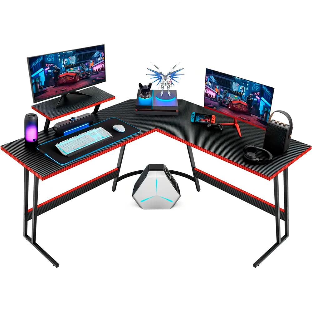 Escritorio Gamer En L Gadnic MFC Textura Carbono Estructura Acero Medidas 130x50x74