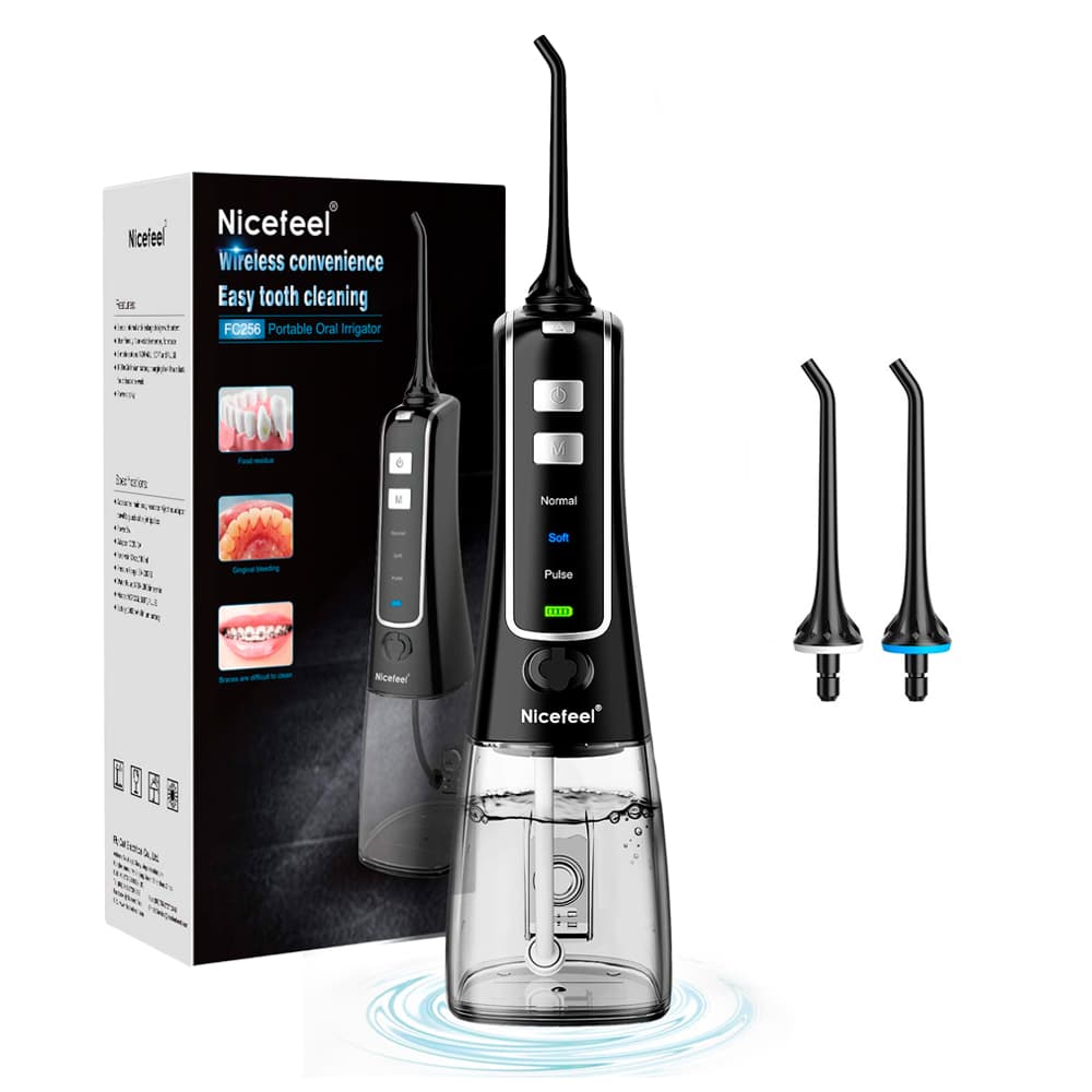 Irrigador Bucal Portatil Nicefeel FC256 200 ml IPX7 Bateria 1400 mAh 3 Modos 2 Boquillas Rotacion 360 Grados2