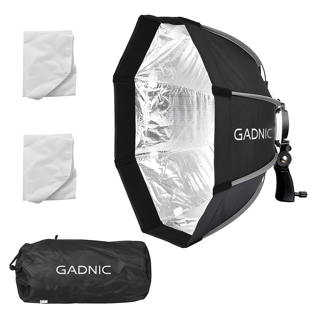 Softbox Gadnic Profesional 8 Lados 55 Cm Diametro Con Rotula Para Flash Doble Difusor Interior Plateado Portátil Para Fotografía