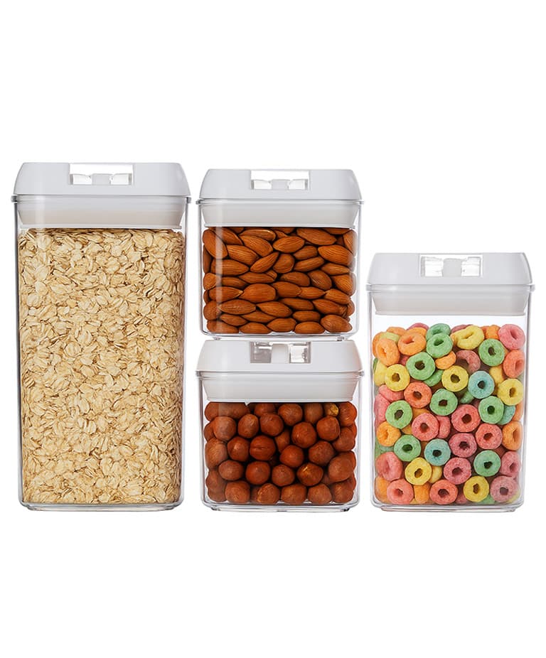 Kit X4 Frascos Hermeticos CUK By Gadnic Transparentes Apilables De Plastico Con Tapa Para Cocina 0.5L 0.8L 1.2L