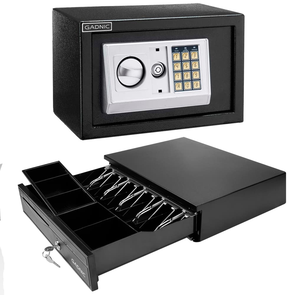 KIT Comercial Gaveta Dinero 5 Billetes G405 + Caja Fuerte E20