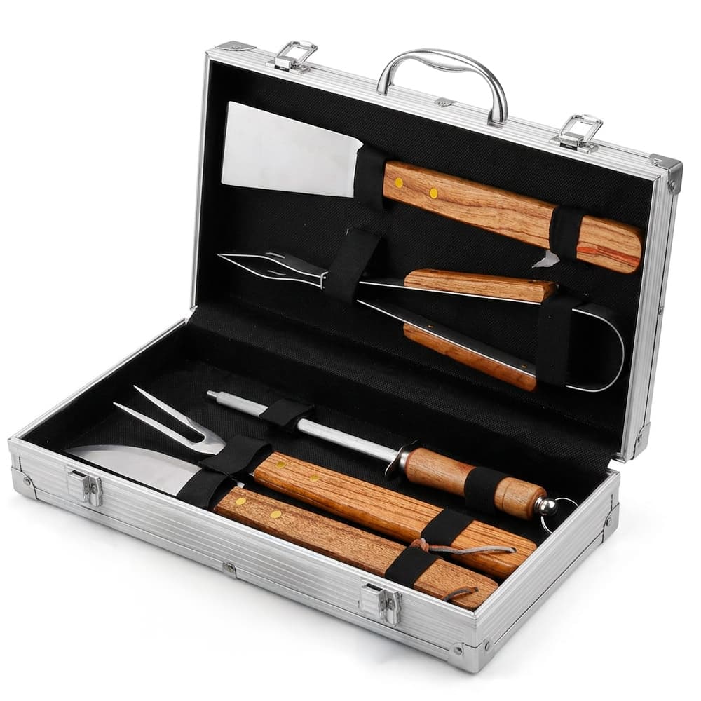 Kit Para Parrilla Gadnic 5 Piezas Acero Inoxidable Asado Pinza Espátula Pinche Afilador Cuchilla Outlet