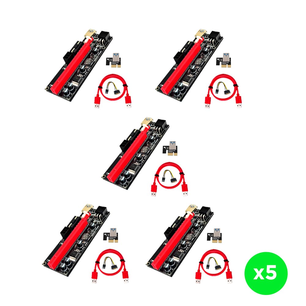 Kit x5 Riser Ver 009s Pcie 6pin 16x Mineria Express Usb Eth Btc