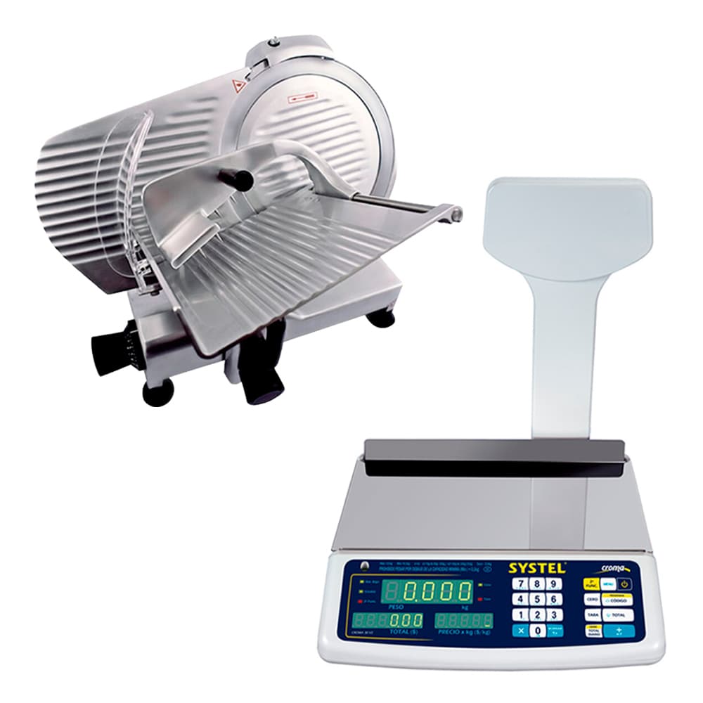 Kit Systel Cortadora de Fiambre Dynam-h Systel CF300 300mm Aluminio Balanza Comercial Croma Bateria 31kg Mástil 200 Articulos Fiambreria Almacen