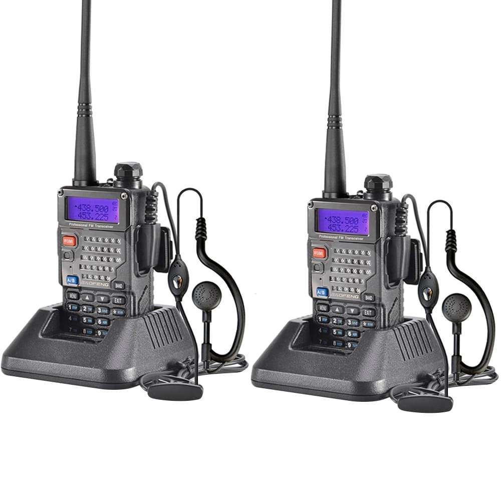 Handy Baofeng UV-5RE Kit x2 Bi-Banda 5w 128CH Hasta 10km + 4 Baterías y 2 Manos Libres