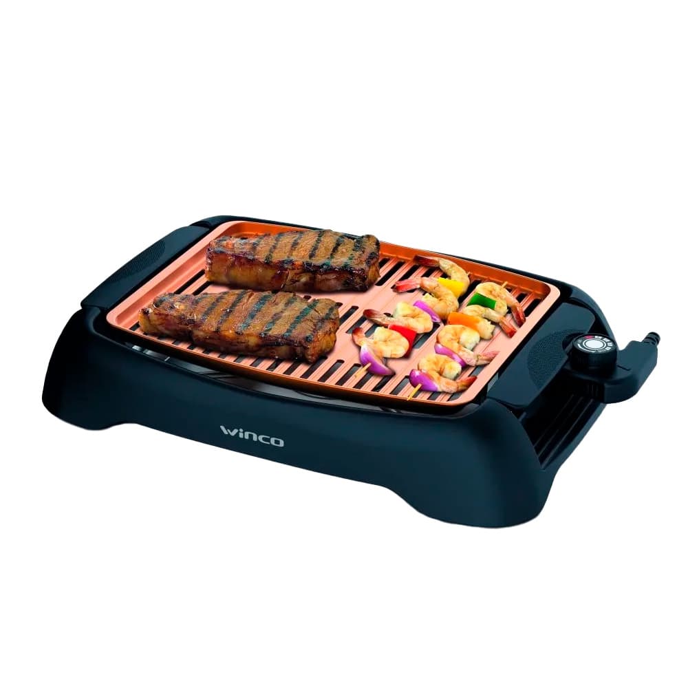 Parrilla Grill Eléctrica Winco W2015 Termostato Extraíble 5 Niveles Cocción Sin Humo