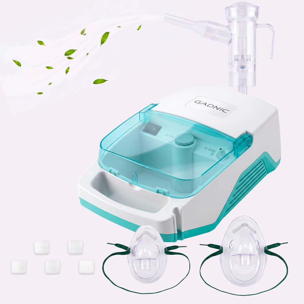 Nebulizador Gadnic Compresor Portátil A Pistón 80W 220V Con Máscaras Adultos Niños y Filtros