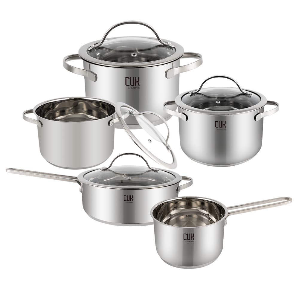 Batería de Cocina Set de Ollas Gadnic 9 Piezas Cacerola Acero Inoxidable Tapa Vidrio Templado Usado