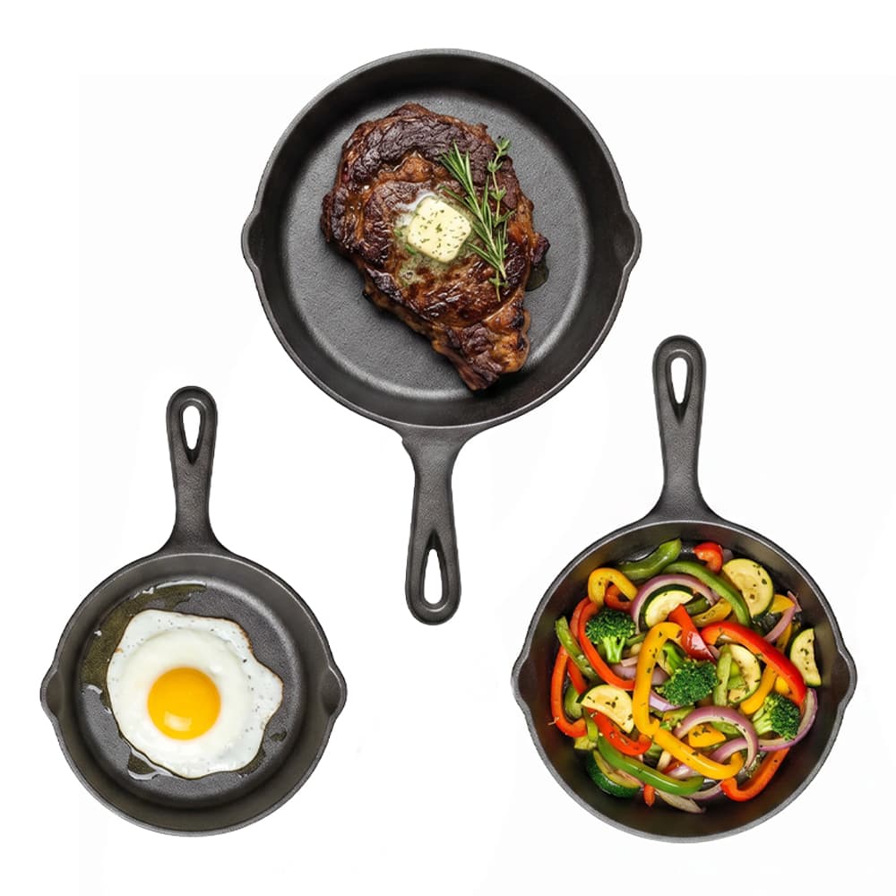 Set x 3 Sartenes Hierro Fundido CUK By Gadnic Inducción Cocina