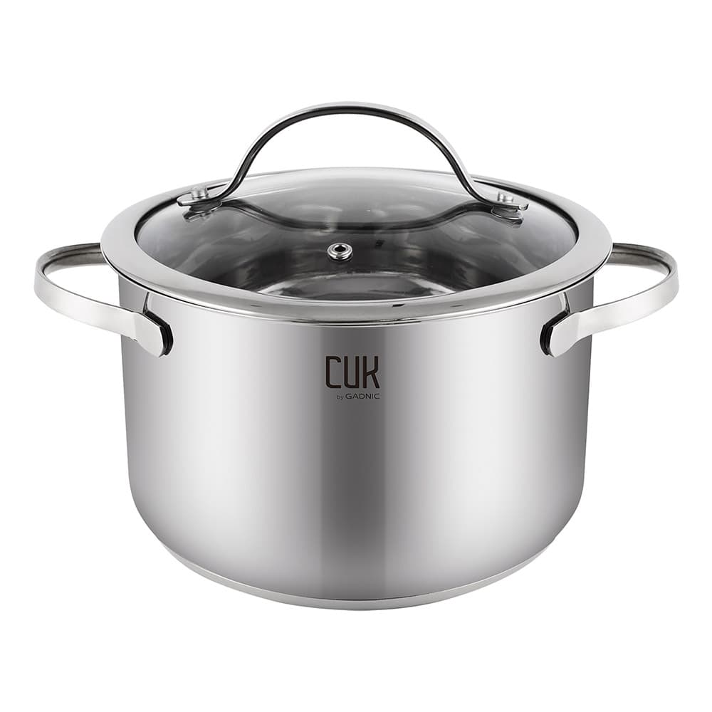 Olla Cacerola Cuk By Gadnic Acero Inoxidable Triple Fondo Con Tapa De Vidrio Templado 4 Litros