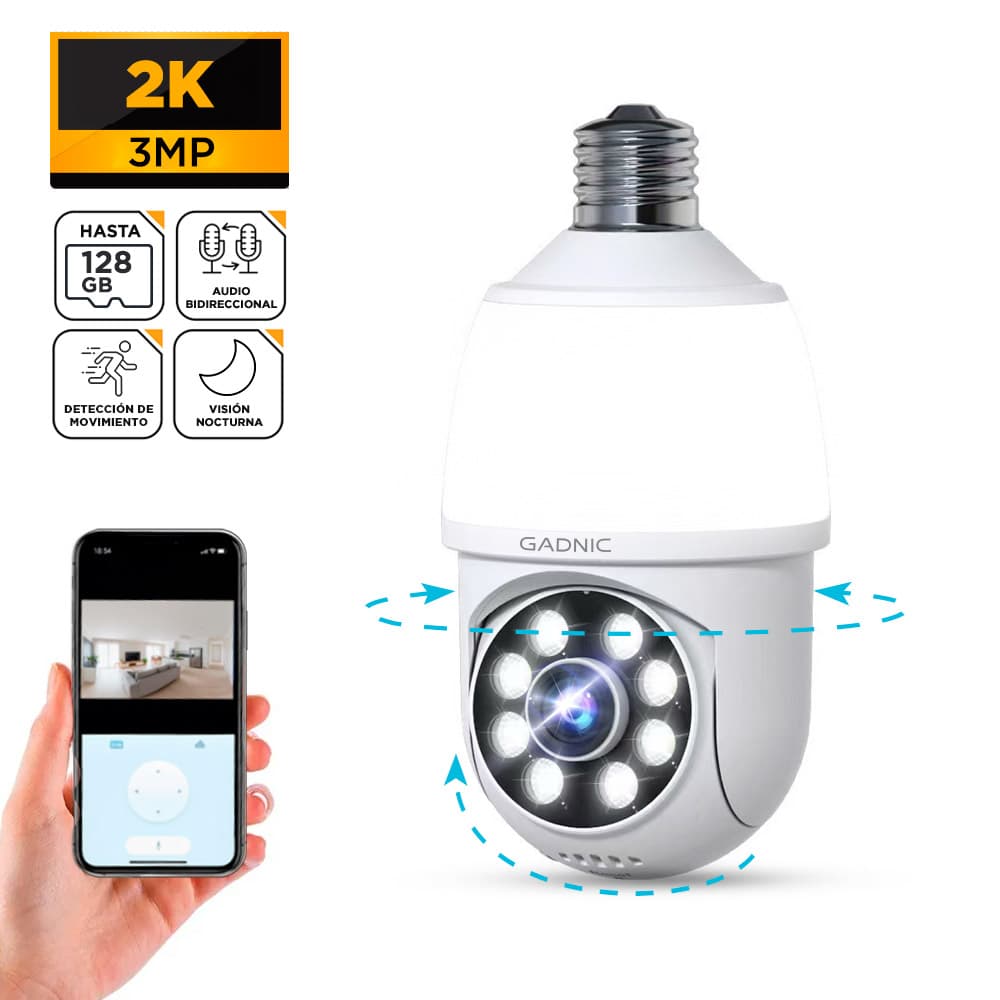 Cámara de Seguridad WiFi Gadnic Lámpara 360° 3MP