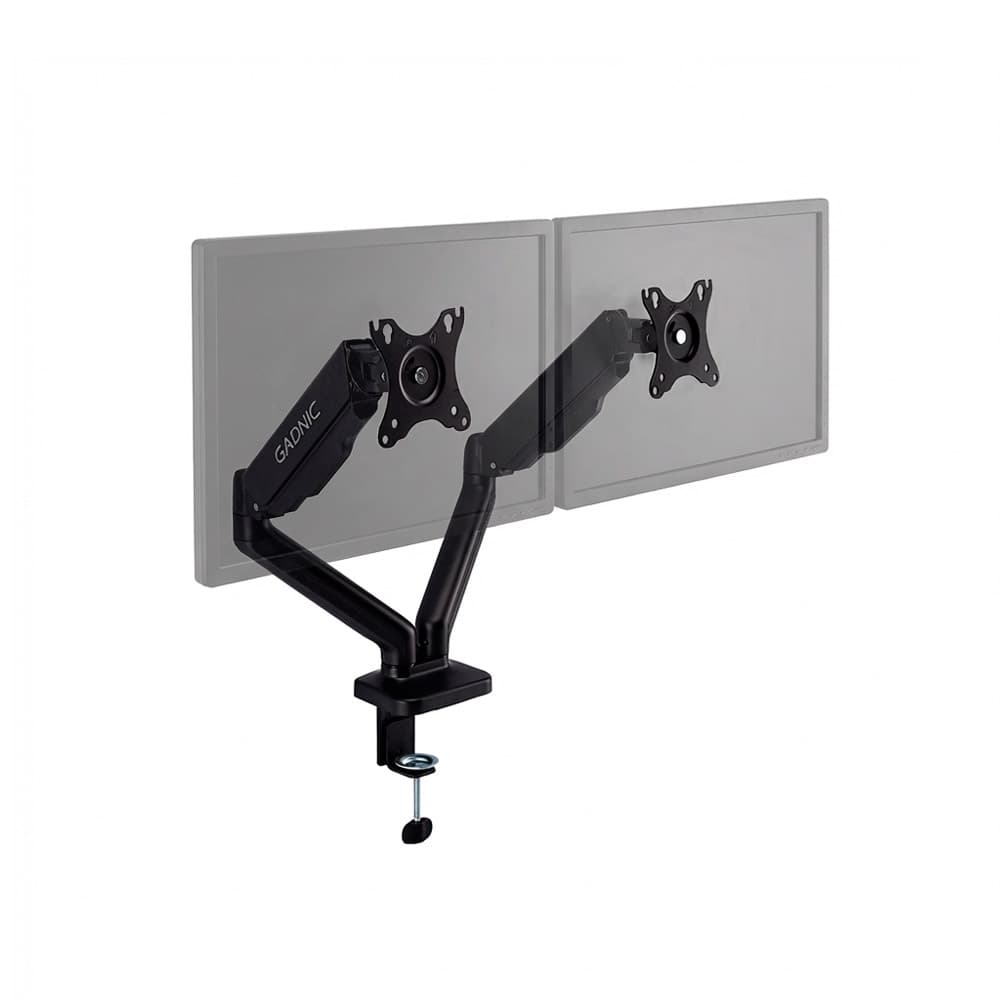 Brazo Soporte Monitor Dual Gadnic 17 A 32 Pulgadas VESA 75x75 100x100 Resorte Mecanico Ajuste Inclinacion Giro Rotacion