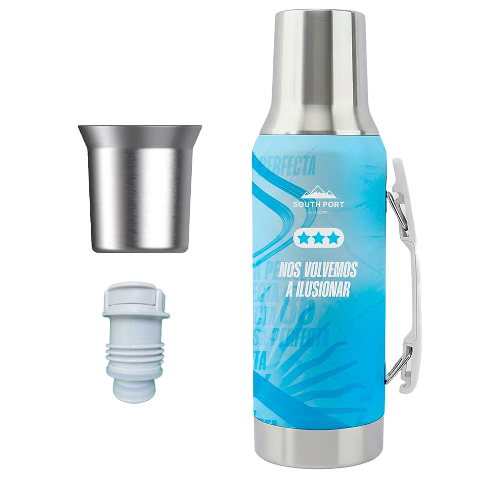Termo Acero Inoxidable South Port by Gadnic 1.2 Litros Con Pico Cebador Y Manija
