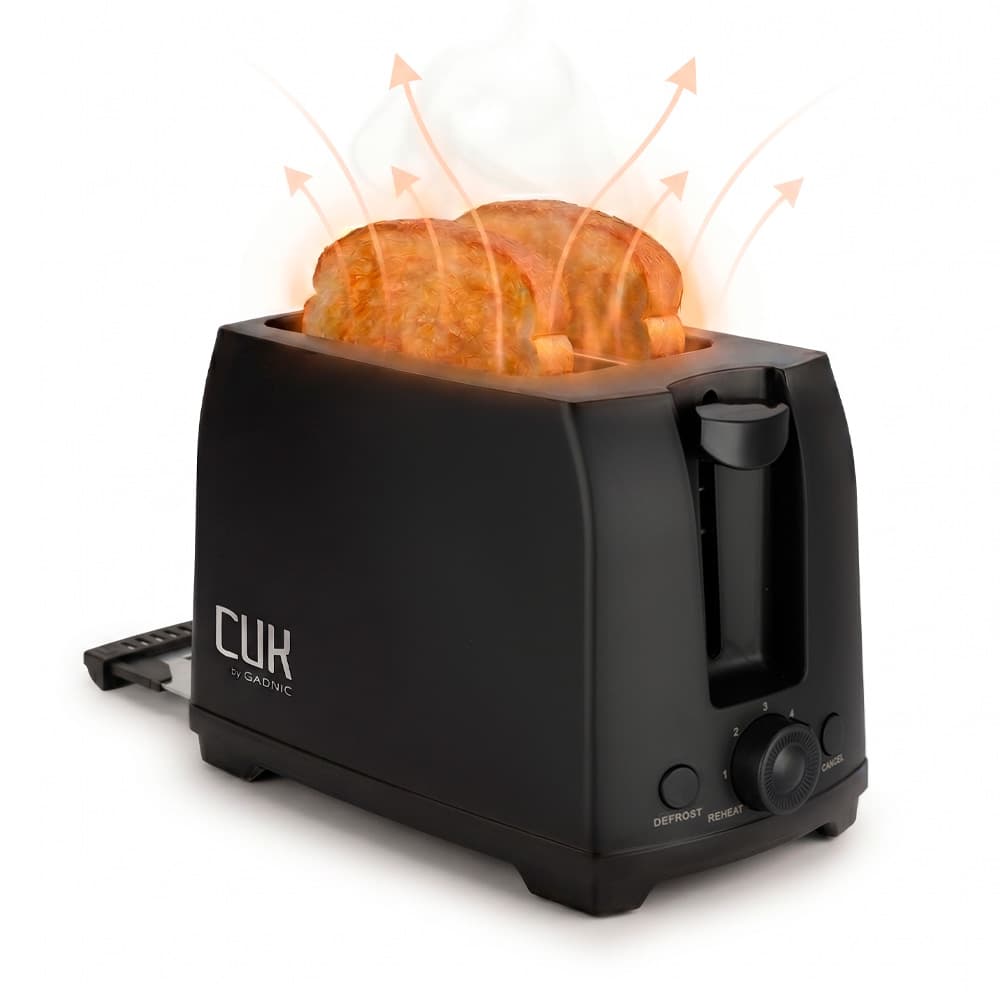 Tostadora Electrica Cuk By Gadnic 700W 2 Rebanadas 6 Niveles De Tostado Defrost Recalentar Bandeja Extraible