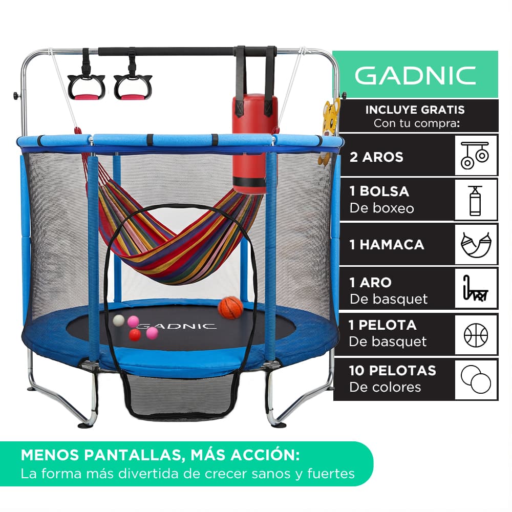 Cama Elastica Gadnic 1.4m Con Red Seguridad Juegos Incluidos Estructura Galvanizada Hasta 100kg Interior
