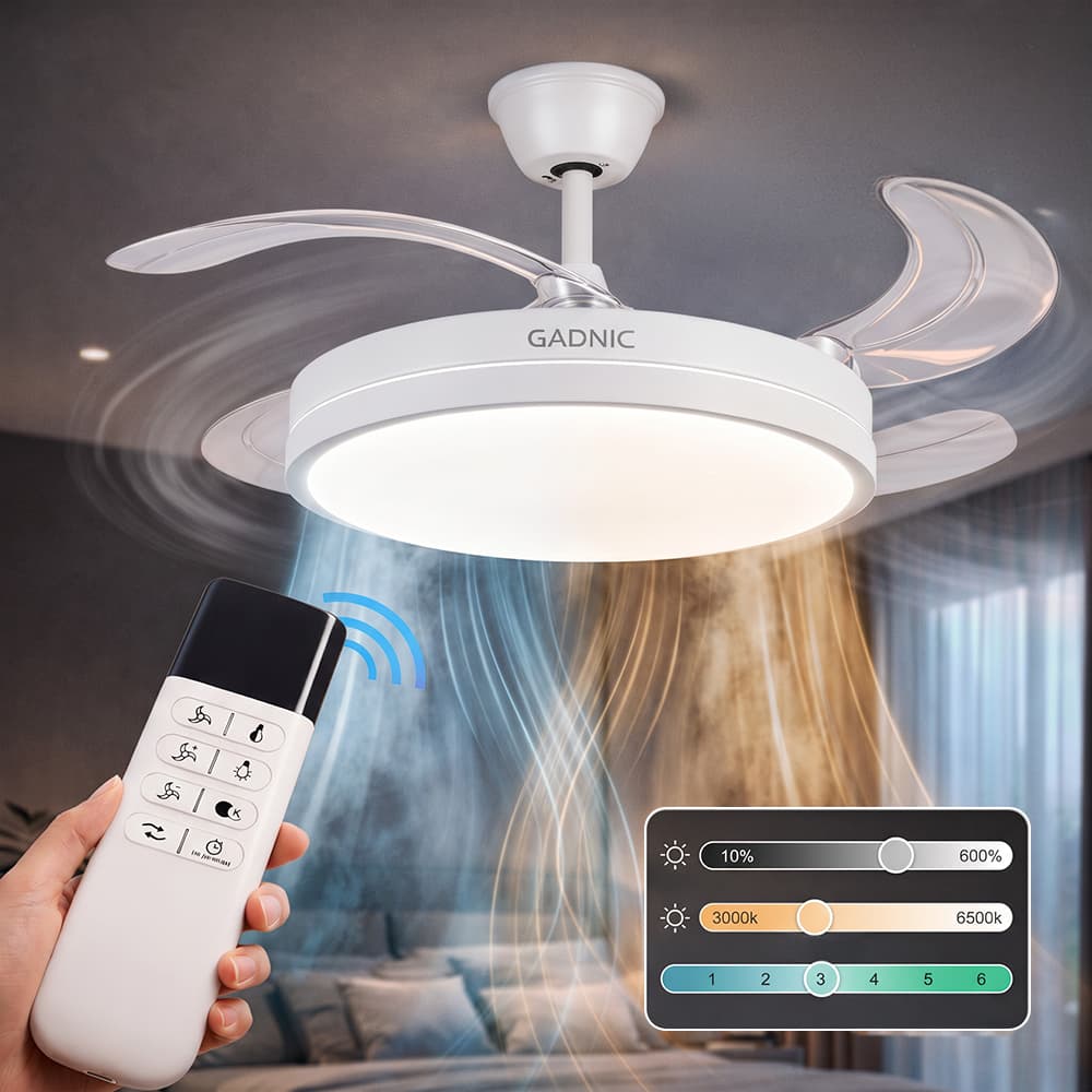 Ventilador De Techo GADNIC Retráctil Luz LED Con Control Remoto Blanco